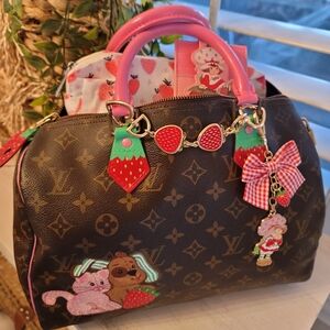 Louis Vuitton Brown Monogram Speedy with Pink Strawberry Accents